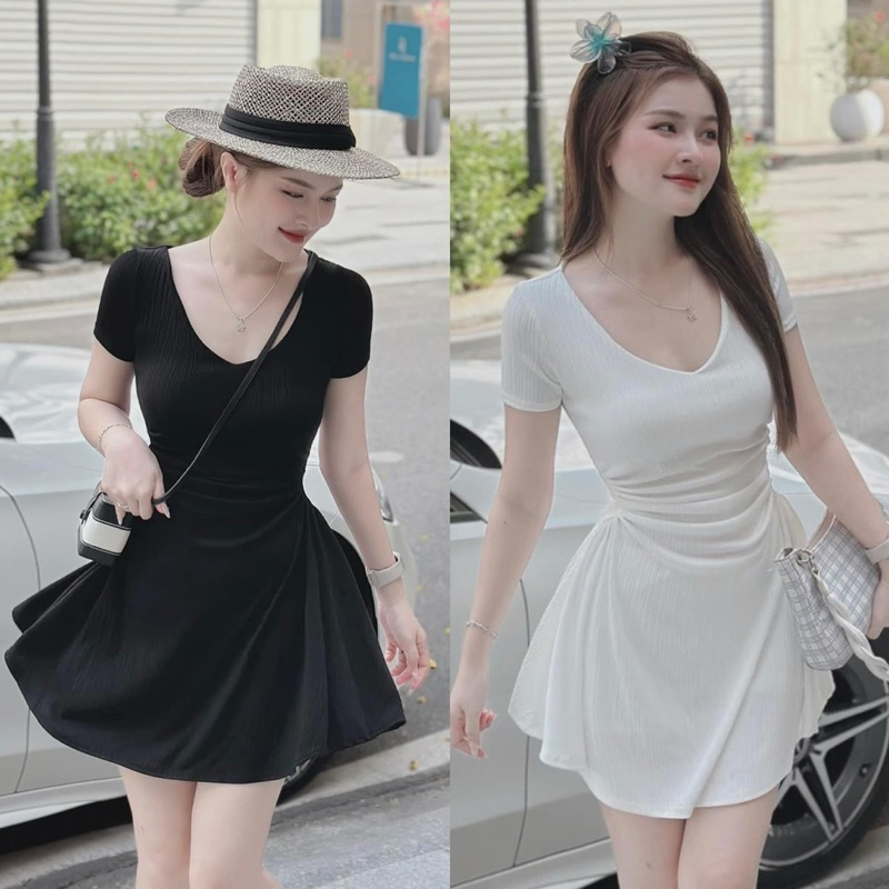 MM03 มินิเดรสแขนสั้น สไตล์ลูกคุณ  เรียบหรูดูแพง ใส่แล้วดูน่ารักและเซ็กซี่ ใส่ไปงานแต่ง ใส่ไปคาเฟ่ ถ่ายรูปเก๋ๆ
