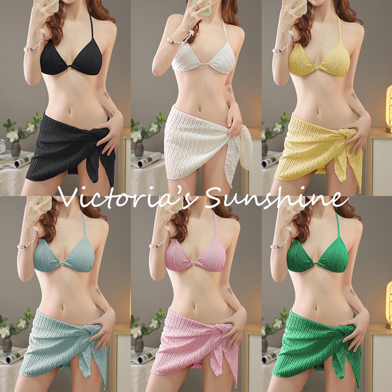 ชุดว่ายน้ำผู้หญิง บิกินี่ 3 ชิ้น bikini sexy ผ้าเนื้อดี สีดำ สีขาว สีชมพู สีเขียว M-XL#0170
