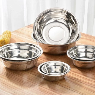 Alechaung ชามสแตนเลส กะละมังสแตนเลส ชามใส่อาหาร Stainless steel bowl ขนาด 14ซม. 18ซม. 22ซม. 24ซม. พื้นผิวเรียบ เงางาม