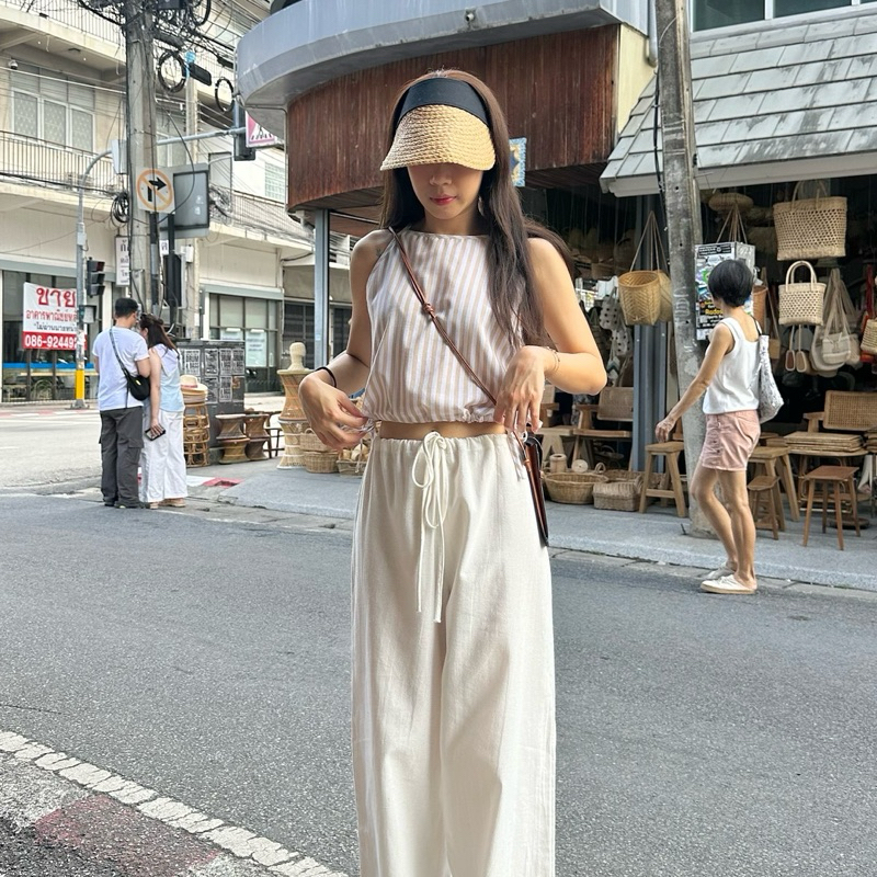 Pao pao set ชุดเซ็ทเสื้อกางเกงขายาวผ้าฝ้าย ชุดมินิมอลไปคาเฟ่ ชุดเซ็ตผู้หญิง - รูปที่ 3