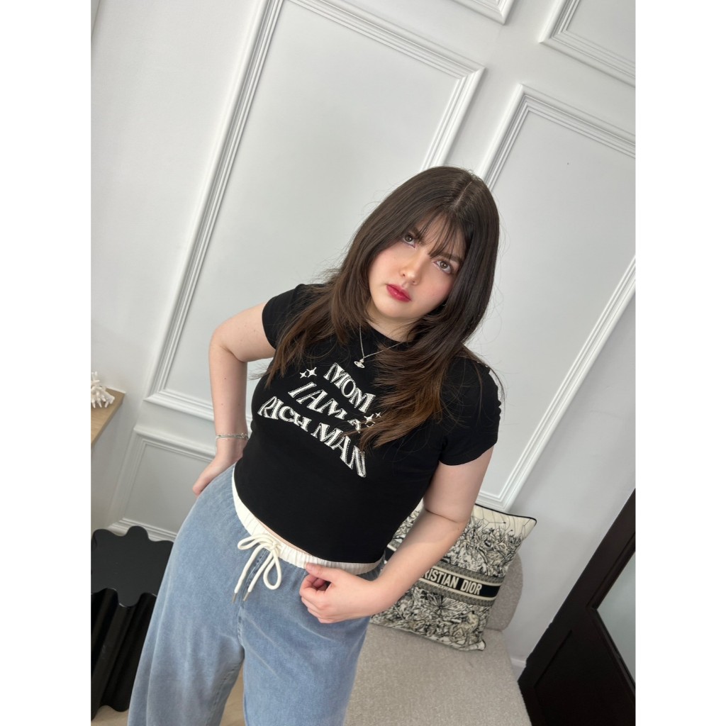 CurveG Mom I AM A RICH MAN Baby Tee เสื้อเบบี้ที
