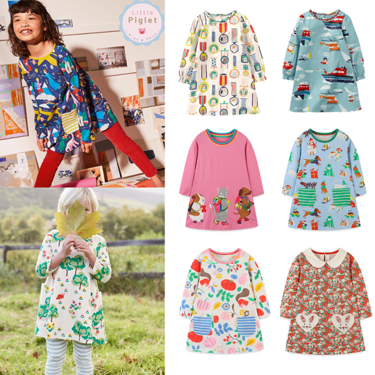 Little Piglet 🐷 พร้อมส่ง ชุดเดรส ชุดกระโปรง Dress แขนยาว เด็กผู้หญิง ลายน่ารัก
