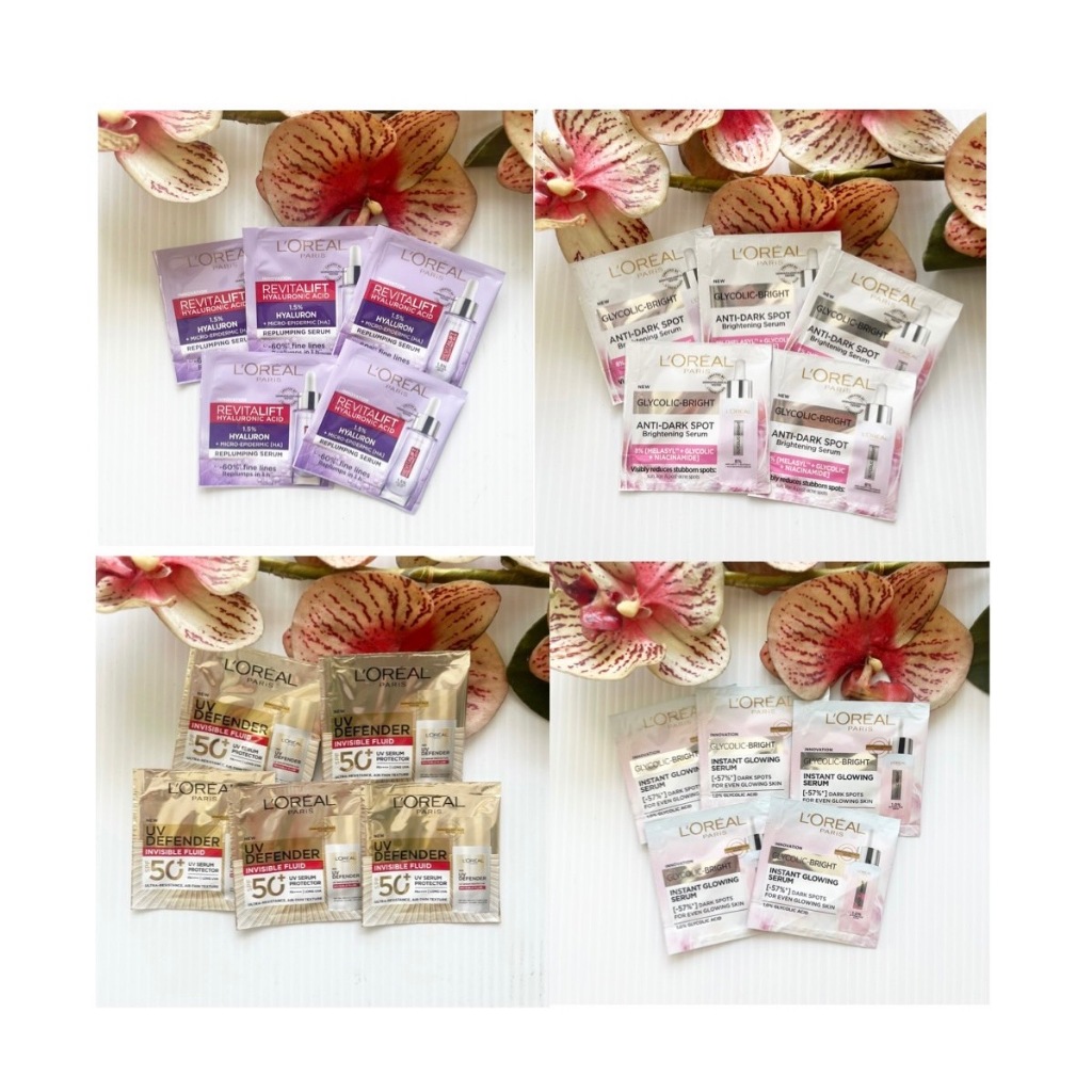 1.5 ml. แบบซอง ได้ 5 ซอง ผลิต 12/24 Loreal Revitalift, Sun Repair, Glycolic Bright, Anti Dark