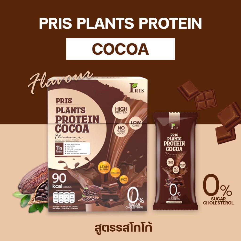 PRIS PLANTS PROTEIN COCOA น้ำชงโปรตีนพืช คุมหิว อิ่มนาน เร่งเผาผลาญ ไขมันลด หุ่นลีน เฟิร์มกระชับ