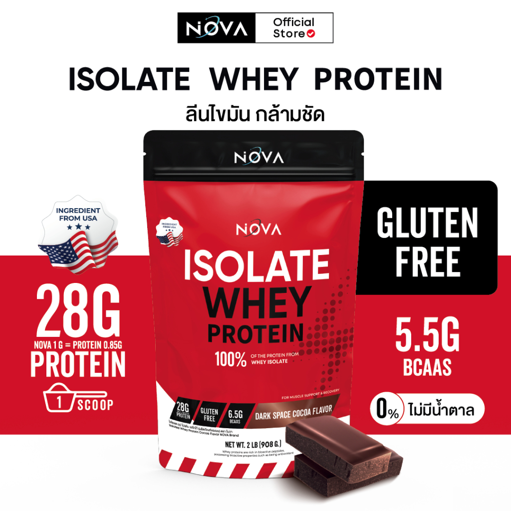 พร้อมส่งวันนี้!! Nova Isolated Whey Protein เวย์โปรตีน 1 ถุง ได้โปรตีน มีโปรตีนสูง 28 กรัม/ช้อนตวง ด