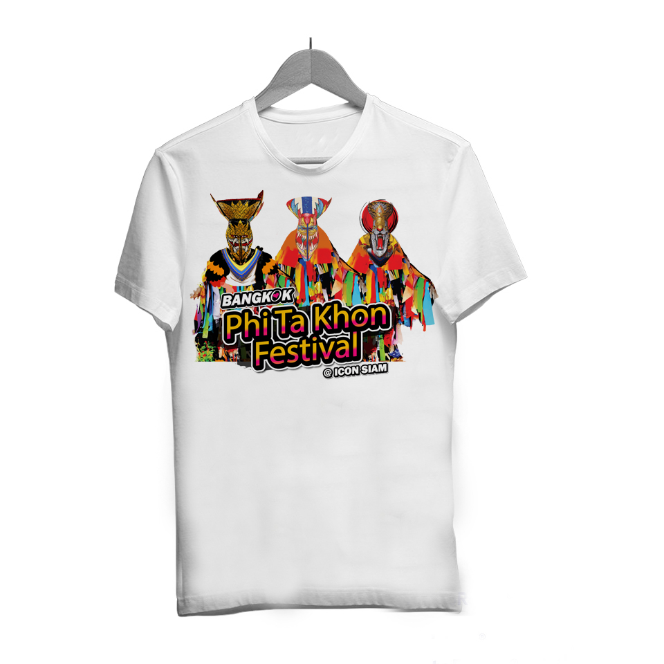 เสื้อยืดราคาถูก เสื้อลายไทย เสื้อลายผีตาโขน 3 ตน