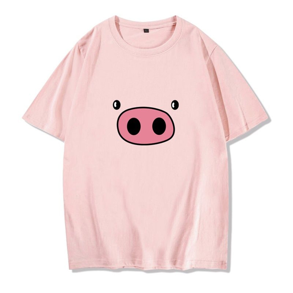 เสื้อยืดผู้หญิงผู้ชายแขนสั้น ตาหมูสีชมพู และจมูก 100%ผ้าฝ้ายแท้ 2XL ตัดเย็บดี ส่งเร็ว จัดส่งจากไทย