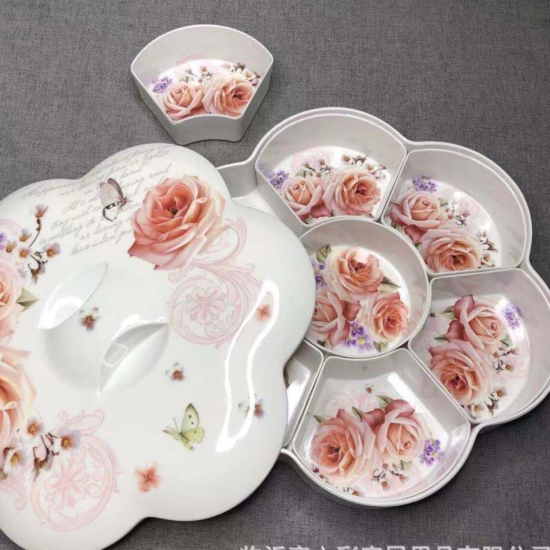 โถฝา7ช่องมีฝาปิดสวย เมลามีนขนาดความกว้าง30cm สูง10cm