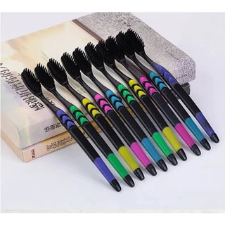 สุดคุ้ม! 1แพ็ค 10ชิ้น แปรงสีฟันผู้ใหญ่ ขนนุ่ม แปรงสีฟันชาโคล แปรงสำหรับผู้ใหญ่