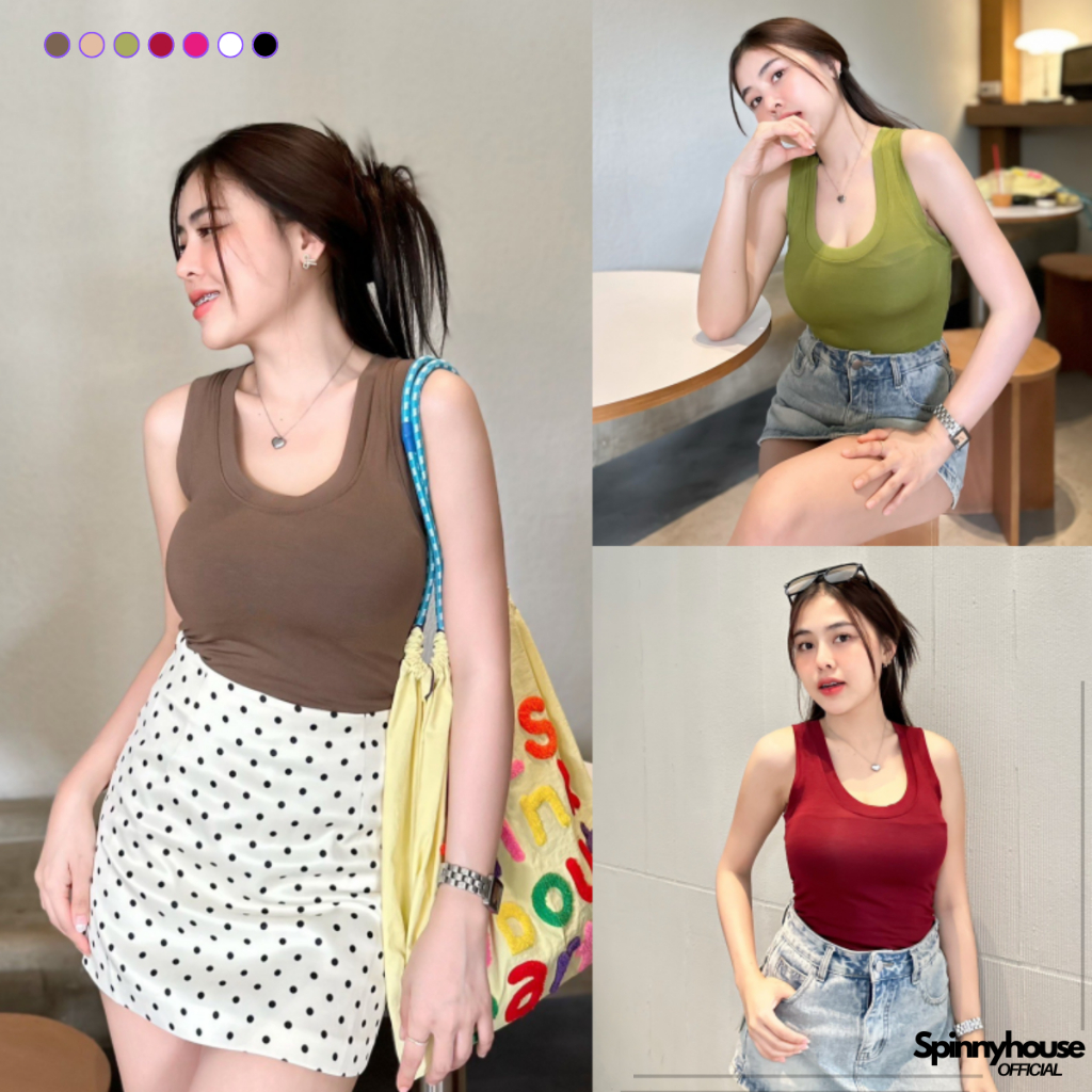 🌈SpinnyHouse🌈เสื้อกล้ามรัดรูป เสื้อแขนกุด ผ้าเรย่อนใส่สบาย🐰 สาวอวบใส่ได้ เบสิคสไตล์ รุ่น กล้ามอุด้ง B-009-3-A