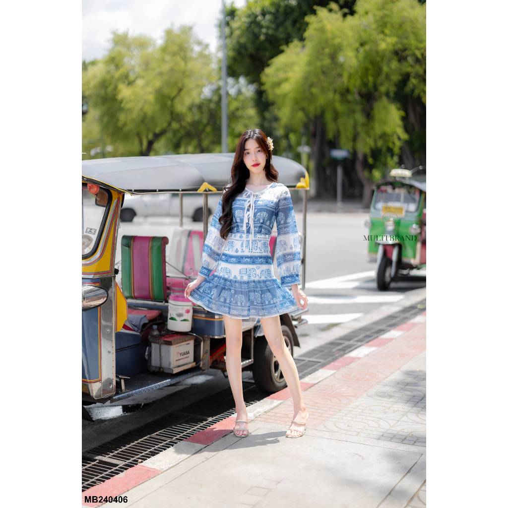 Fairyangelstore - เดรสแขนยาว collectionลายช้าง (MB240406)