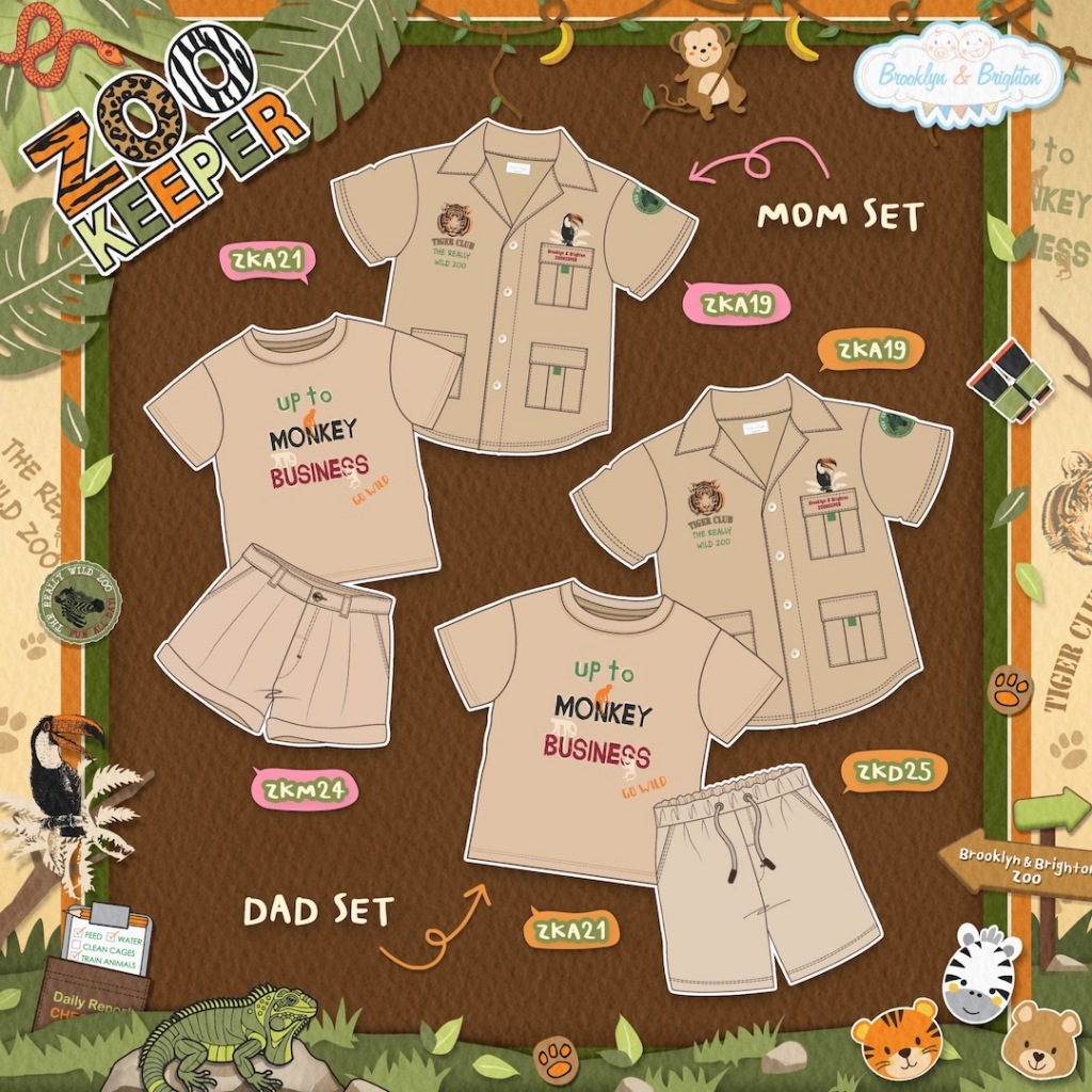 Brooklyn & Brighton - ZooKeeper ชุดสวนสัตว์ สีครีมเบจ เด็กชาย-หญิง ชุดครอบครัวพ่อแม่ ลูก