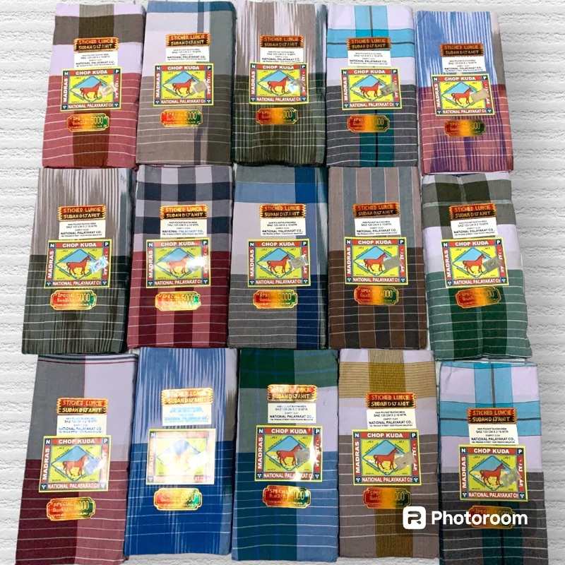 ยกมัด 20 ผืน ผ้าโสร่งผู้ชาย ตราม้า chop kuda 5000 เกรดA เนื้อผ้าดี ไม่ลื่น ซับน้ำ (เย็บแล้ว)