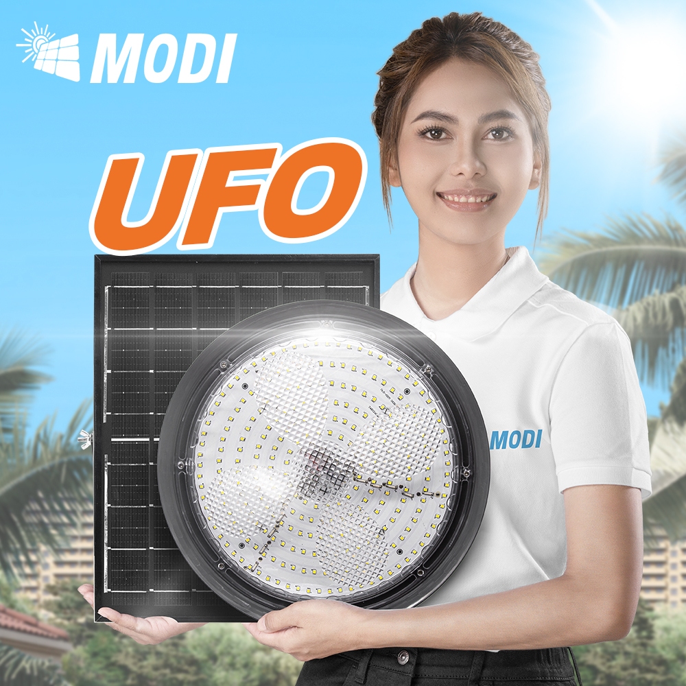 MODI โคมไฟโซล่าเซลล์ UFO รุ่น100W/200W/300W/400W (แสง : ขาว/คูลไวท์ /เหลือง) รีโมทคอนโทรล IP65