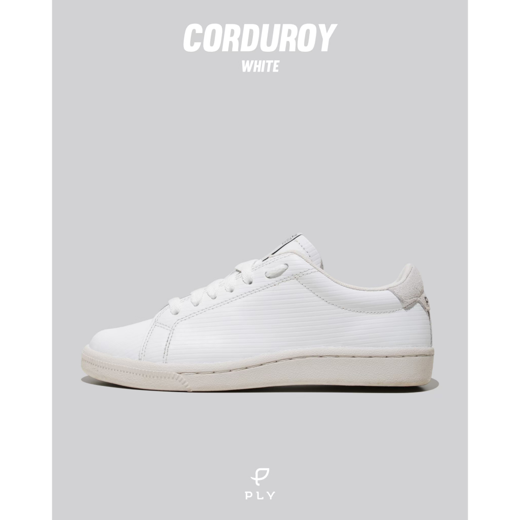 PLY Sneakers รุ่น CORDUROY Low (WHITE) รองเท้าผ้าใบ หนังอัดลายลูกฟูก