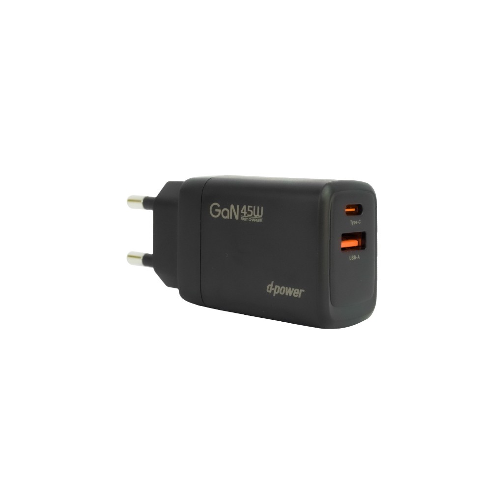 d-power Adapter GaN45W Fast Charger รุ่น AP-44  หัวชาร์จเร็ว PD 45W 2 พอร์ต Type C/USB-A