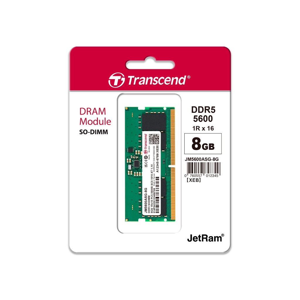 Transcend RAM-Memory DDR5-5600 SO-DIMM 8GB รับประกันตลอดอายุการใช้งาน-มีใบกำกับภาษี- JM5600ASG-8G