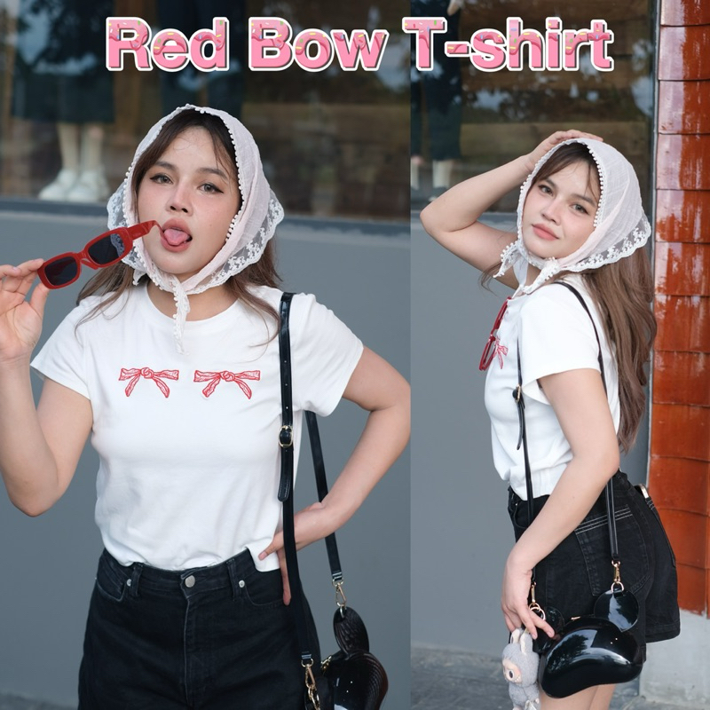 Red Bow T-Shirt ฮิตมากกกกกเสื้อยืดสุดคิ้วโบว์แดงงานปัก บอกเลยว่ารุ่นนี้ควรเก็บสุดๆ 290.-