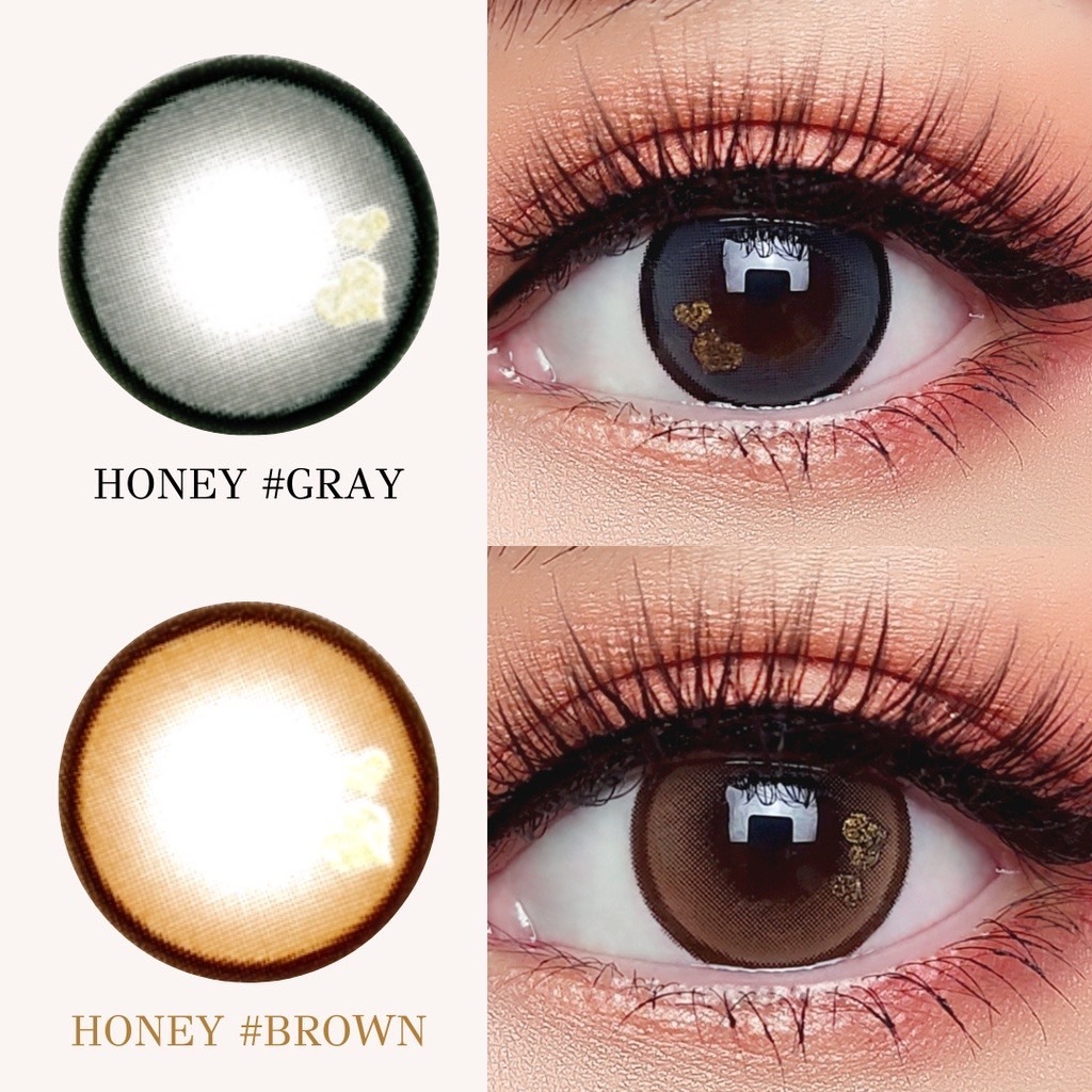 Blister : Honey เลนส์กล่อง มาใหม่ คอนแทคเลนส์ Dream color 1 รายเดือน สีเทา สีน้ำตาล GRAY Brown 14.2