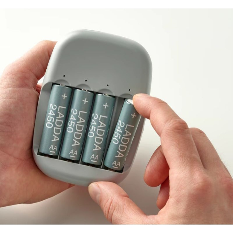 IKEA LADDA  ถ่านชาร์จ ikea แท้ ถ่าน4ก้อน แบตเตอรีชาร์จไฟ AA  AAA  ที่ชาร์จแบต tjugo , stenkol