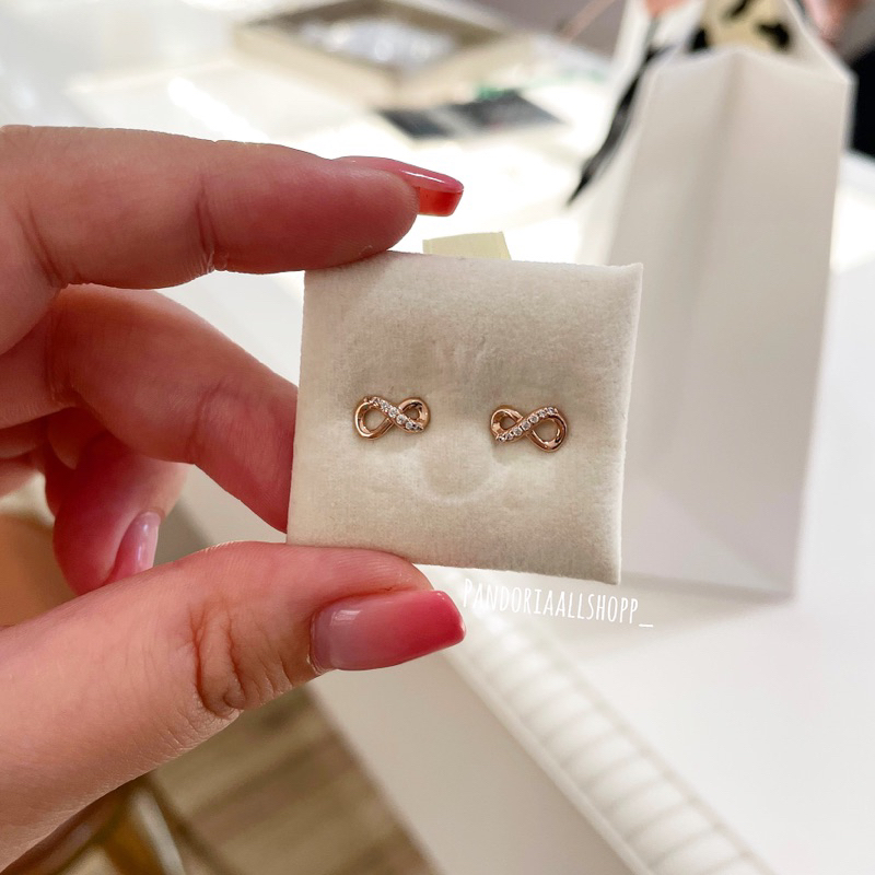 (ของแท้100%)แถมกล่อง Pandora rose earrings infinity ต่างหูอินฟินิตี้สีโรส