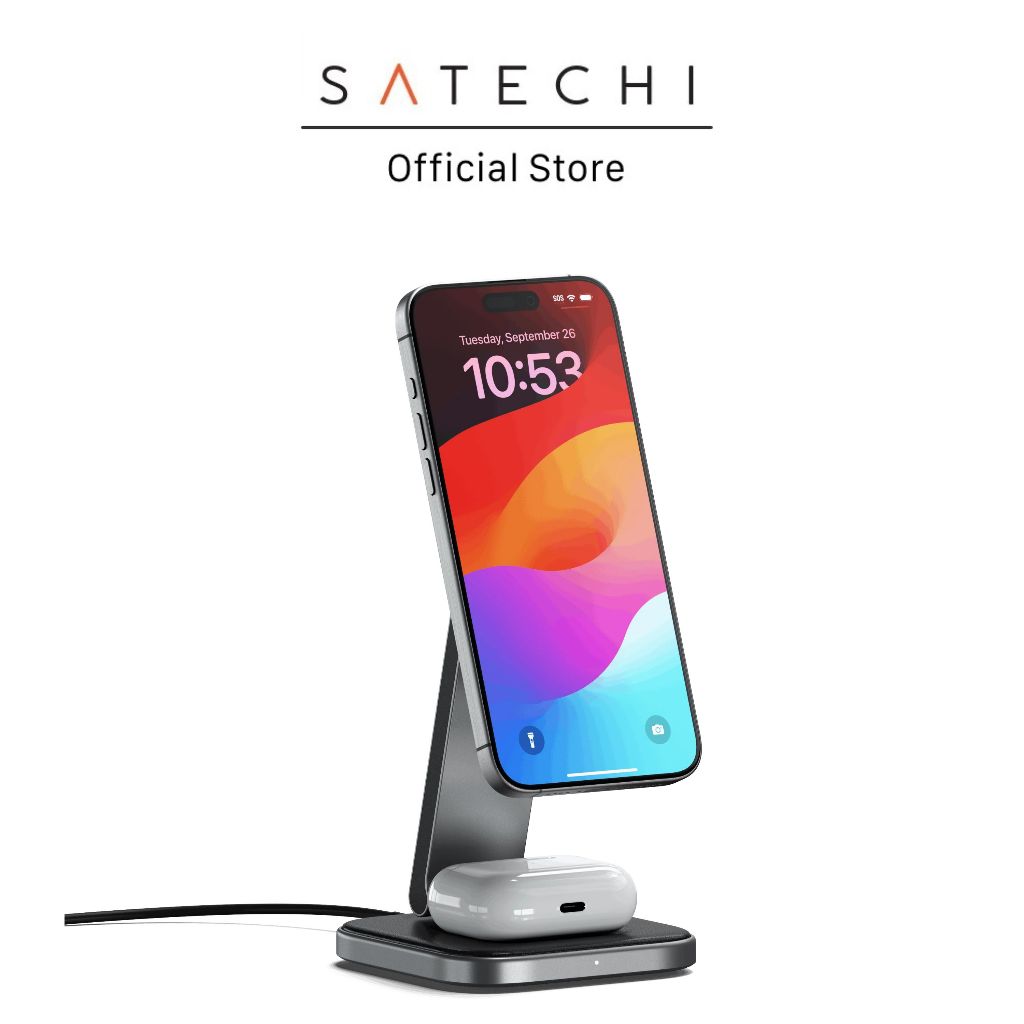 แท่นชาร์จไร้สาย Satechi Wireless Charger 2 in 1 Foldable Stand Qi2- Space Gray