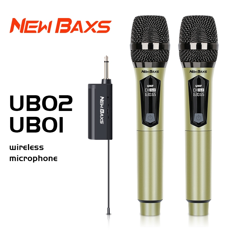 NEW BAXS UB01/UB02 ไมโครโฟนไร้สาย 2 ไมโครโฟนแบบชาร์จไฟได้รับระยะทาง 50M UHF FM ไม่รบกวน KTV