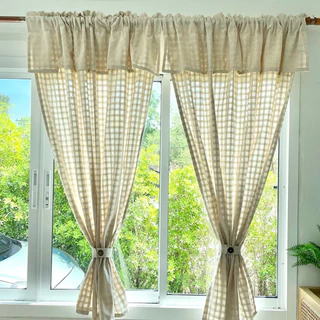 ผ้าม่านหน้าต่างมินิมอลสีครีม ผ้าตารางTTN ผ้าม่านสีเอิธโทนละมุน