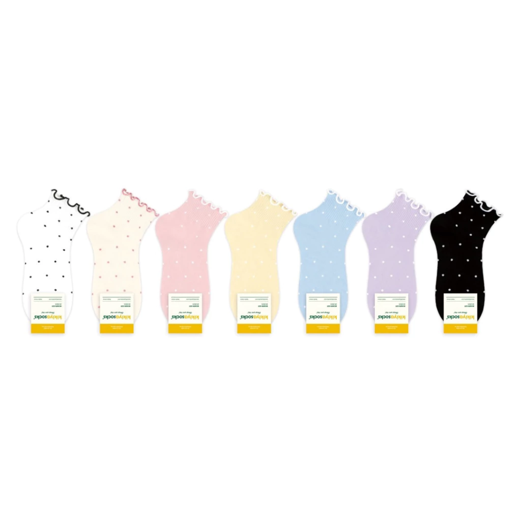 Chacha socks - ถุงเท้าข้อสั้น Spring Frill Dot Socks แบรนด์ kikiya ถุงเท้าเกาหลี