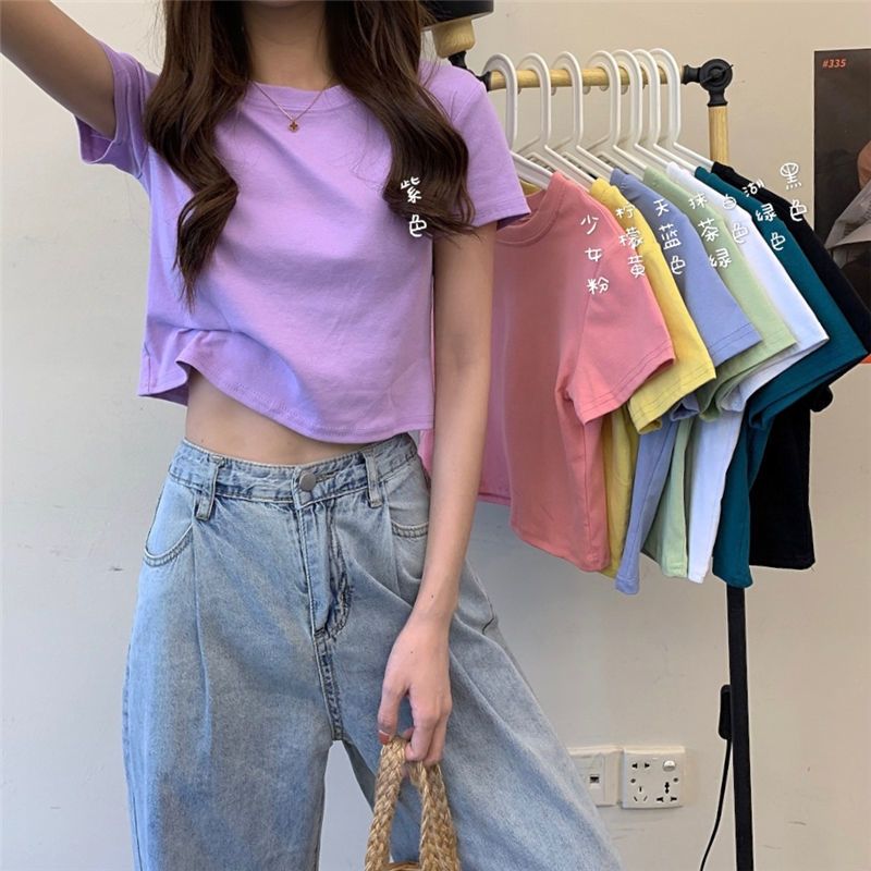 ครอปยืดสีพื้น น่ารักสดใส ใส่สบาย