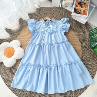 Dress ผูกโบว์แขนระบายชั้นทรงปล่อย ( B-01 )