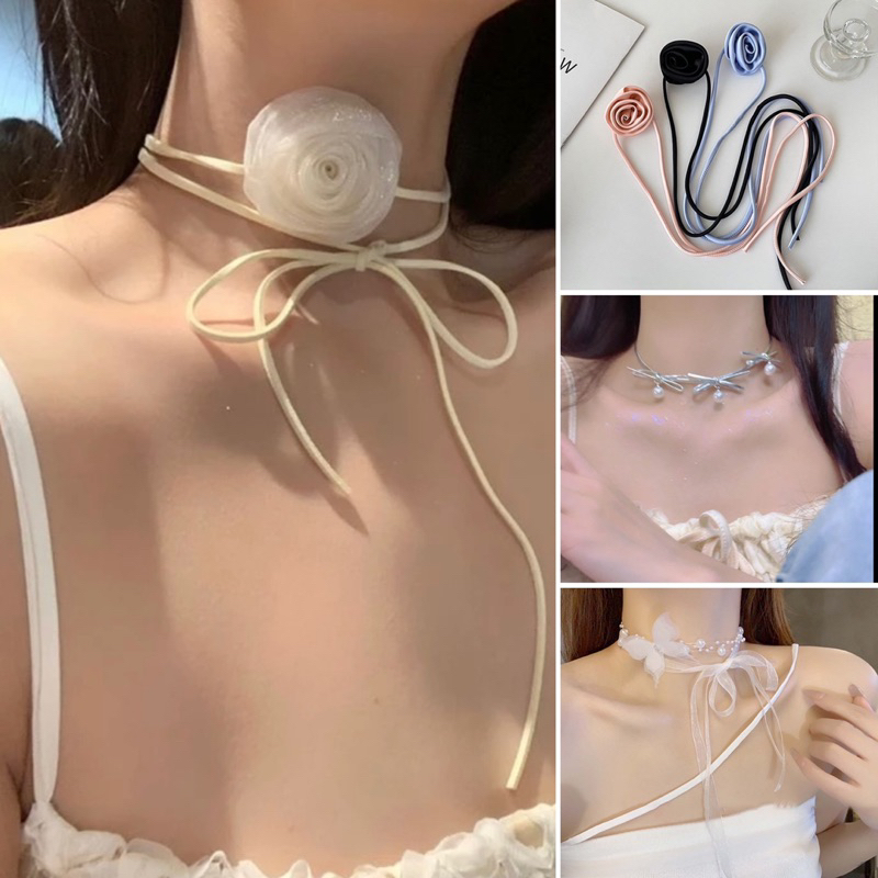 Jolie Wiwii สร้อยคอโชคเกอร์รูปกุหลาบ คามิเลีย โบว์  ดาว ผีเสื้อ ใส่ออกงาน ใส่เที่ยว สไตล์เกาหลี เวียดนามเวียดใจ