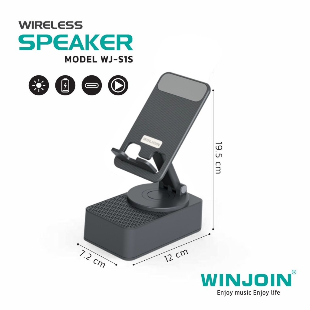 KNT ลำโพงบลูทูธ WJ-S1S ขาตั้งโทรศัพท์มือถือลำโพงบลูทูธพร้อมแบตสำรอง 3-in-1 หมุนและพับเก็บได้ สามารถใช้ดูทีวี ไลฟ์สด ฯลฯ