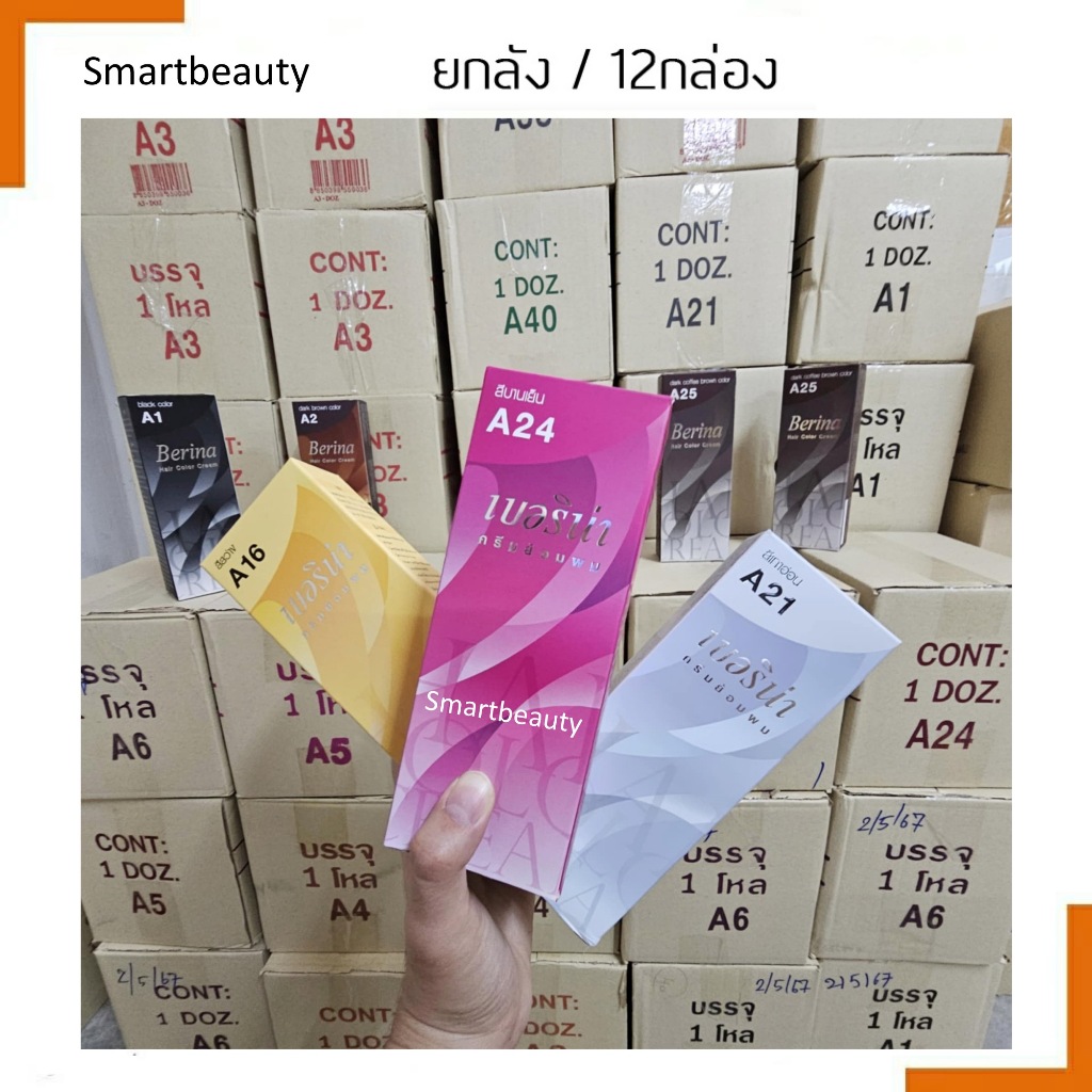 (ขายยกโหล 1สี 1ลัง 12กล่อง) A1-A47 Berina Hair Color เบอรีน่า สีย้อมผม สีผม 47เฉดสี ของแท้*กรุณาสั่งขั้นต่ำ 2 โหล