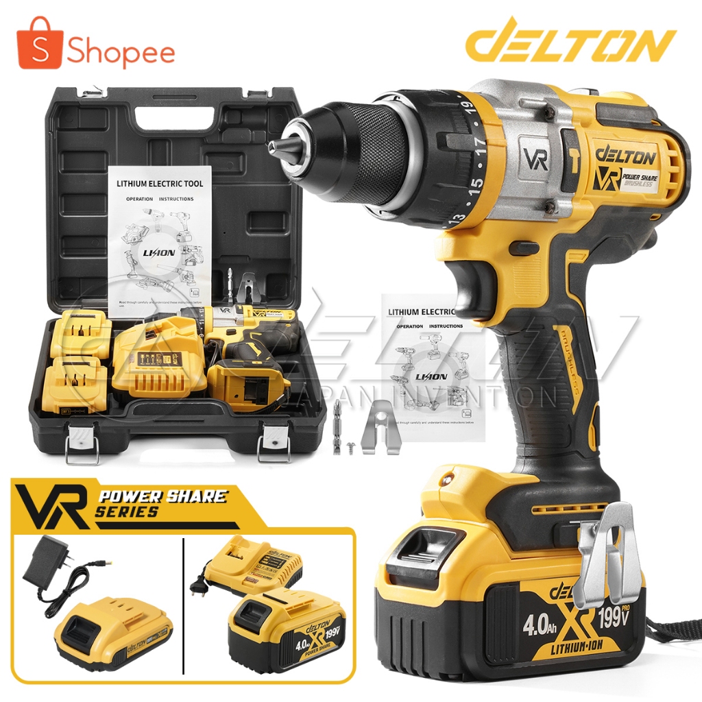 DELTON สว่านไร้สาย 3 ระบบ 199V มอเตอร์ไร้แปรงถ่าน Brushless Motor แบตเตอรี่พาวเวอร์แชร์ VR Series รุ่น AFF-10EB