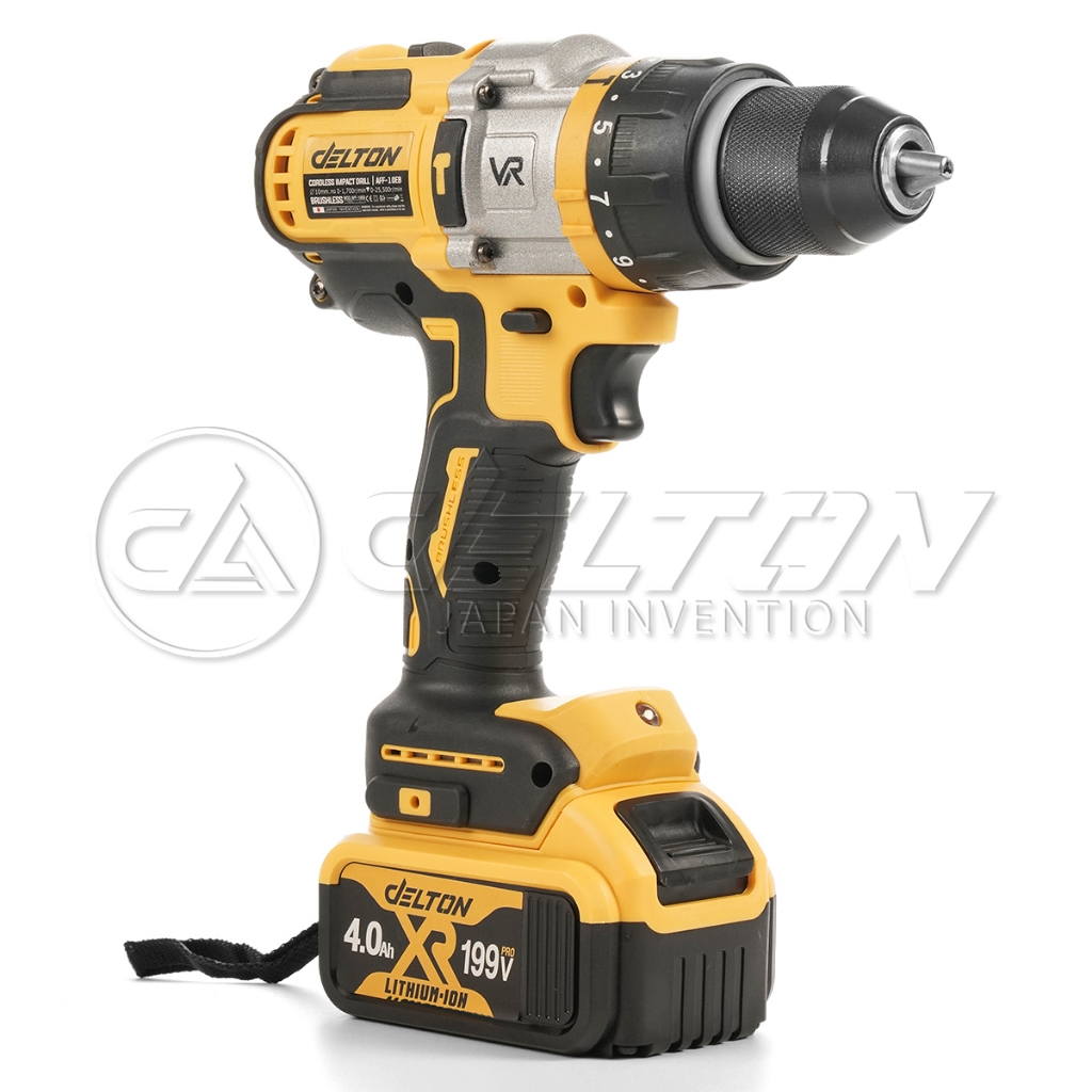 DELTON สว่านไร้สาย 3 ระบบ 199V มอเตอร์ไร้แปรงถ่าน Brushless Motor แบตเตอรี่พาวเวอร์แชร์ VR Series รุ่น AFF-10EB