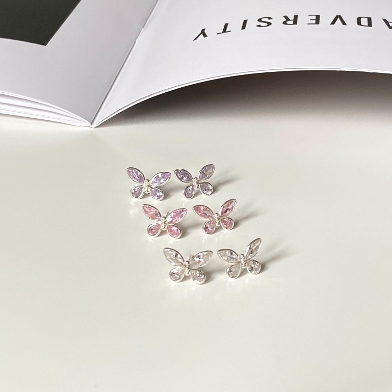 annita.silver - Shining Butterfly with Cz /silver925/ ต่างหูผีเสื้อหุ้มพลอย cz เงินแท้925 (ราคา/คู่)