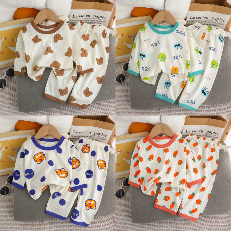 ชุดนอนเด็ก ผ้าฝ้าย นุ่ม ใส่สบาย ไม่หนา เซ็ต2ชิ้น ราคาถูก