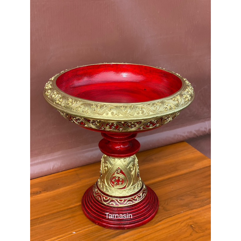 พานเจ้านาง (ไม่ติดกระจก) แต่งลายเขียนทอง พานไม้ ขนาด 6,8,10,12,14นิ้ว