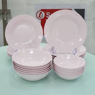 ซุปเปอร์แวร์ ชุดจาน ชาม ซุปเปอร์แวร์ จานชามเมลามีน สีพื้นชมพ…