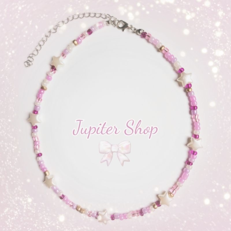 พร้อมส่ง! สร้อยลูกปัดโทนชมพูและดาว Pink Beads&Star Necklace