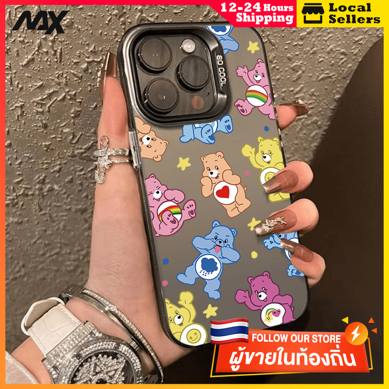 สีดำหรูหราซิลิโคนแข็งกรณีโทรศัพท์ หมีซุกซน for IPhone 13 12 7Plus 14 15 11 Pro MAX 8 6 7 6S Plus X XR XS