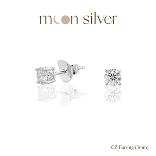 Moonsilver ต่างหูเพชร CZ เงินแท้ 925 Size 2- 6 mm ไม่ลอก สำหรับคนแพ้ง่าย