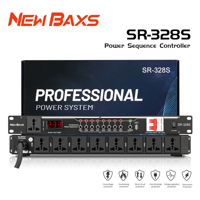NEW BAXS SR-328S 8-Channel 40-Amp Power Controller ระบบเสียง Power Timing สำหรับ Stage Outlet Controller