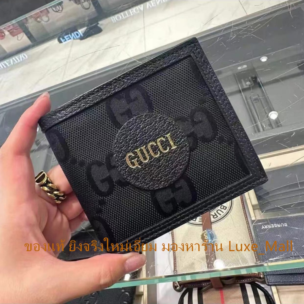 ของแท้ ยิงจริงใหม่เอี่ยม GUCCI กระเป๋าสตางค์หนังไนลอนผู้ชายคลิปสั้นสีดำกระเป๋าสตางค์ผู้ชาย คลิปสั้น 