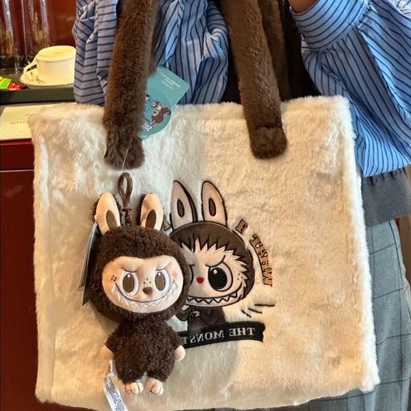 กระเป๋าขนสะพายไหล่ ลายการ์ตูน ขนาดใหญ่ จุของได้เยอะ มีซับในในตัว เหมาะกับทุกการเเต่งกาย