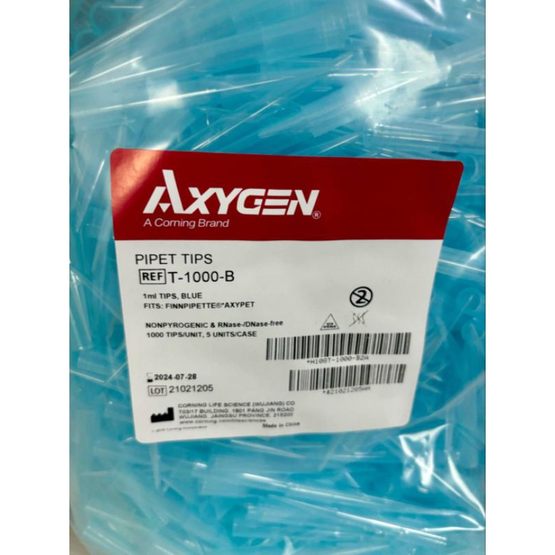 pipette tip 1000 ul AXYGEN  ทิปฟ้า 1 มล  tip 1 ml  ขนาด1000 อัน/ถุง AXYGEN T-1000-B  blue tip