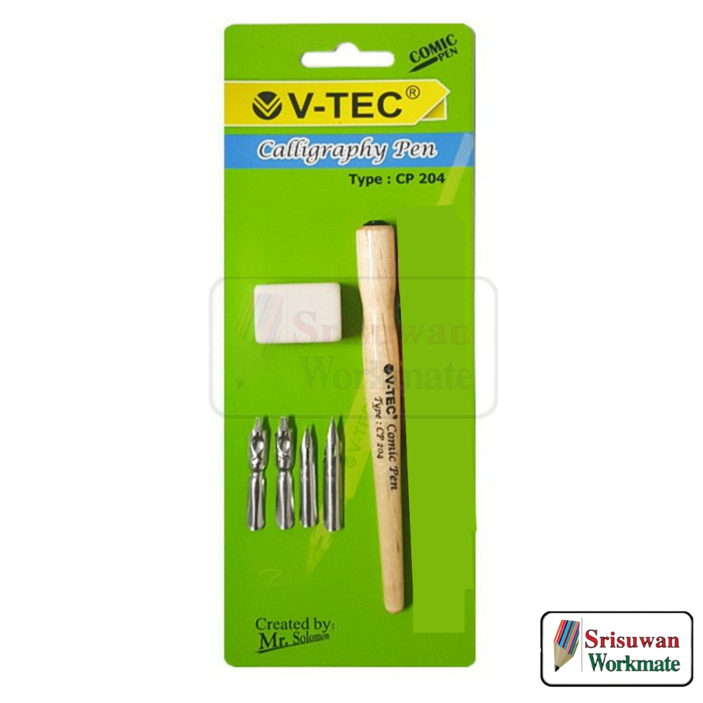 V-TEC calligraphy pen CP 204 ชุดปากกาประดิษฐ์ตัวอักษร + ชุดปากกาคอแห้ง ปากกาจุ่มหมึก ปากกาคัด comic pen