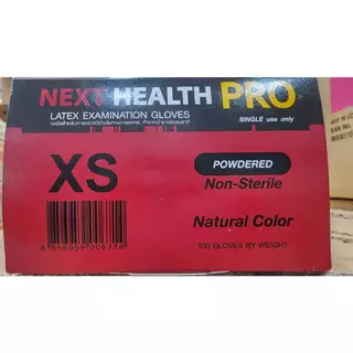 ถุงมือแพทย์ Next Health Pro แป้งน้อย มี 4 ขนาด ( XS S M L ) 1 กล่องมี 100 ชิ้น
