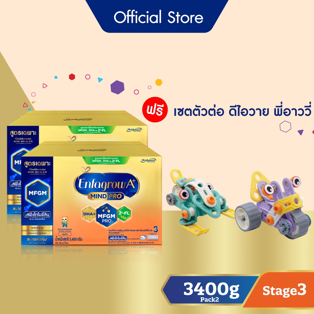 [รับของขวัญในเซ็ท] นมผง เอนฟาโกร เอพลัส มายด์โปร สูตร3 ชนิดจืด (3400 กรัม) x2 กล่อง รับฟรี เซ็ทตัวต่อ ดีไอวาย พี่อาววี่